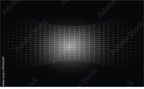 Futuristic digital tunnel with glowing lines and grid pattern on an EPS vector