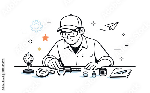    Precision tools. A technician carefully aligns precision tools on a clean work surface, suggesting accuracy and controlled craftsmanship.