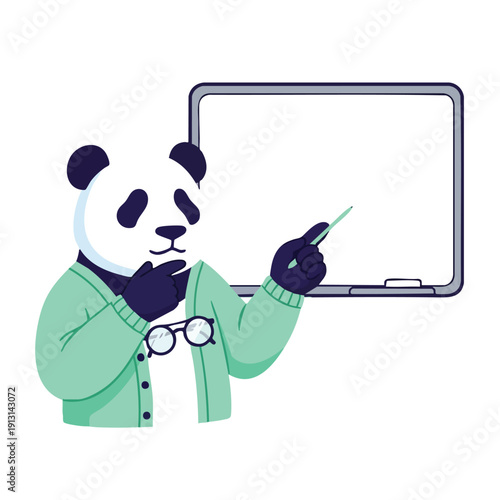Panda Professor Teaching with Chalkboard and Glasses