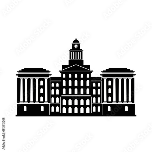 Black and White Silhouette of a Grand Classical Building.