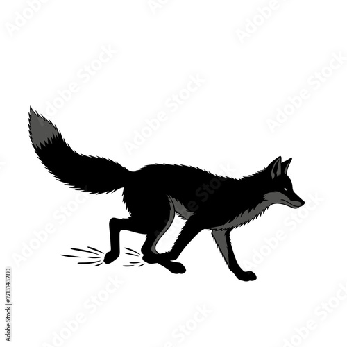 Black Fox Running Illustration.