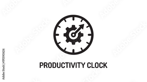 Productivity clock icon symbolizing efficiency and time management in a simple black and white design concept