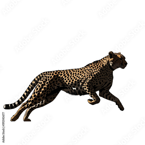 Cheetah running at full speed in a dynamic pose.