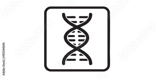 DNA helix icon, flat black and white, minimal vector, silhouette, isolated, simple design, centered composition
