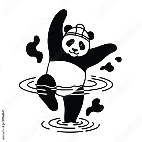 Playful Panda in Splashing Water Dance