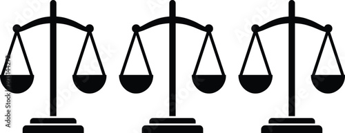 Justice balance scale silhouette illustration, law equality legal icon set isolated on white background, courtroom fairness justice concept