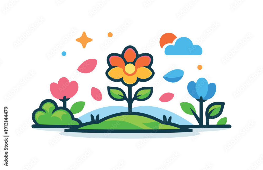 Fototapeta premium Garden blooms a peaceful garden view where petals gently surround a central flower, reflecting calm, balance and appreciation of simple