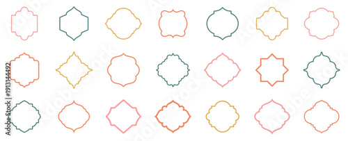 islamic vintage shapes. lines frames ornate, badges, labels set. islamic shape illustration design blank islamic shape template frames. Elegant Islamic frame shape. Vector design Set.
