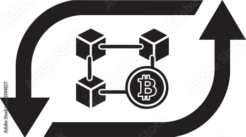 Bitcoin transaction process illustrated with blockchain technology and cryptocurrency transfer