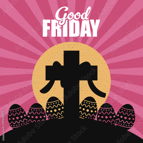 Good Friday Christian Cross and Eggs Silhouette.Vector Illustration