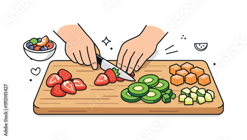 Colorful Fruit Salad. Creating a fruit salad with a variety of c