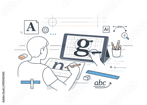 Typography Design Workspace. Custom fonts