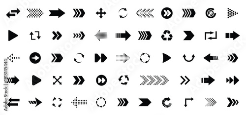 Arrow icon set. Arrow. Cursor. Black vector arrows icons. Collection different arrows sign. Modern simple arrows. Black arrow pointing to the right. Vector illustration.