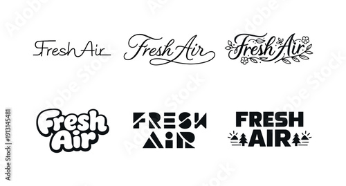 Fresh air feelings. Set lettering. harmonious lettering variations of the same emblematic concept, each with different artistic