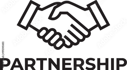 Business partnership handshake graphic symbolizing collaboration and cooperation between organizations or individuals in a professional setting.