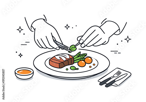 Plating a celebratory dish. A close-up style scene of hands carefully arranging food on a plate, highlighting detail and craftsmanship.