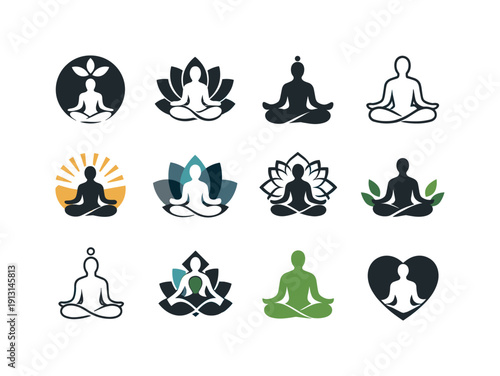 Well-being and mental health awareness. Icon set. Set Logo of well-being and mental health awareness: mindfulness meditation