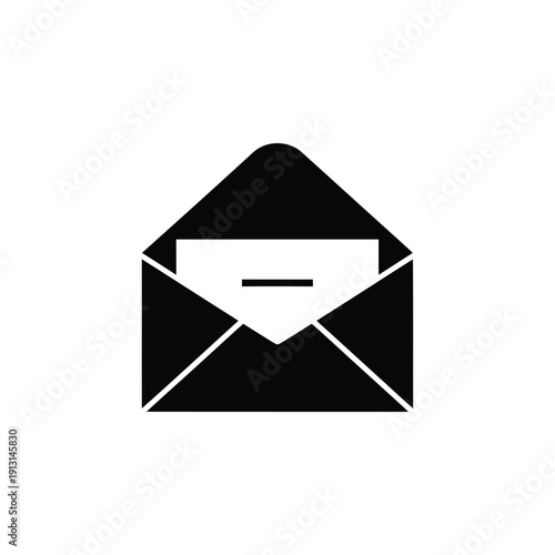 Black vector envelope icon with white insert isolated on transparent background