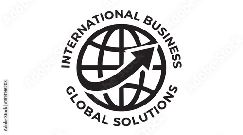 International business global solutions logo featuring a stylized globe and upward arrow symbolizing global growth and progress together seamlessly