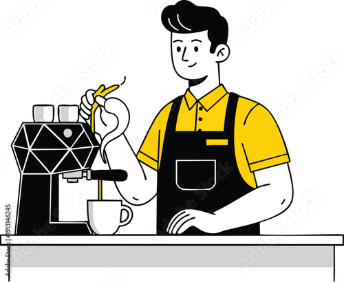 Barista with Espresso Machine making Coffee
