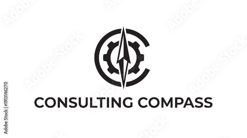 Consulting compass logo featuring a stylized compass and gear elements representing direction and strategy