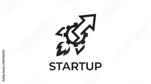 Creative startup logo featuring a stylized rocket and gear symbolizing growth and innovation in business ventures and entrepreneurship effectively.