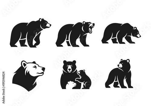 Set of Bear Silhouettes and Icons.