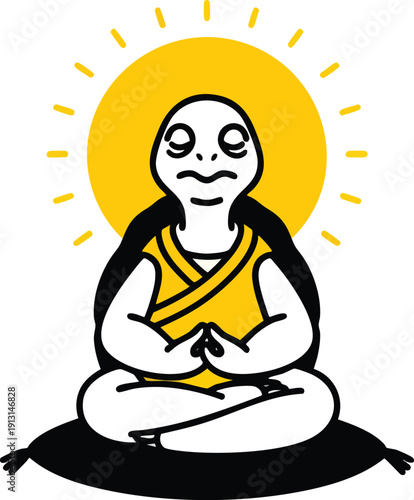 Meditating Laughing Buddha in Yellow Robe under Sun