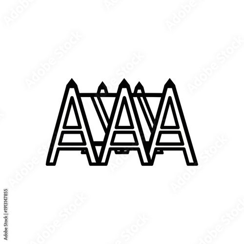 Three Aframe structures in a row simple line art.