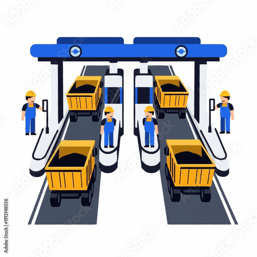 Industrial Mining Equipment and Workers Operating.