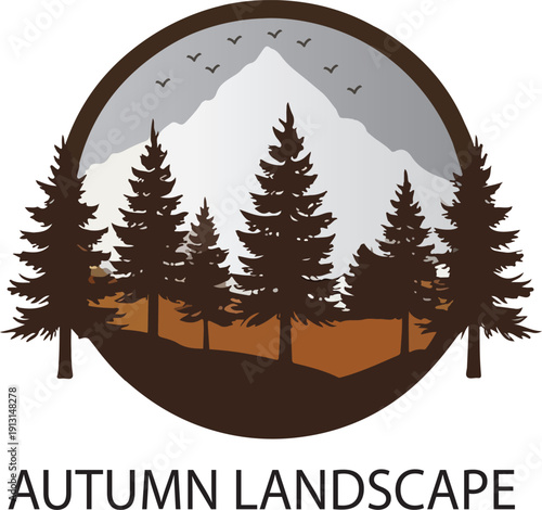 autumn landscape mountain logo icon vector white background
