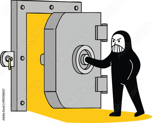 Burglary in progress Robber prying open safe with hammering