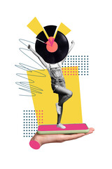 Fotobehang Muziekwinkel Retro collage met danseres en vinyl  © deagreez