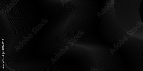 Black abstract background design. Modern wavy line pattern in monochrome colors. Premium stripe texture for banner, business backdrop. Dark horizontal vector template