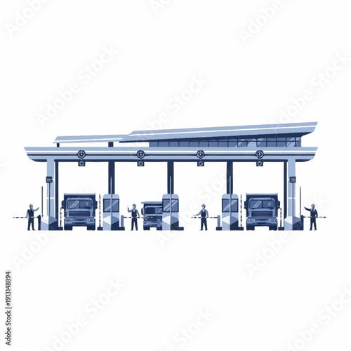 Modern Gas Station with Fuel Pumps and Canopy.