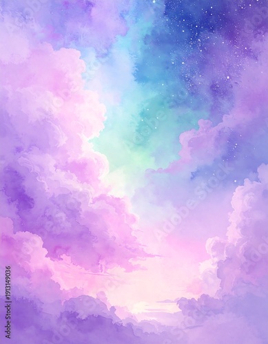 Pastel sky with clouds and stars