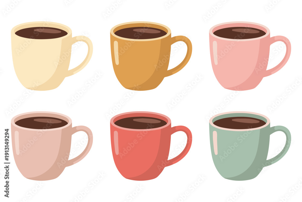 Obraz premium Coffee mug icon set flat color cup collection illustration 