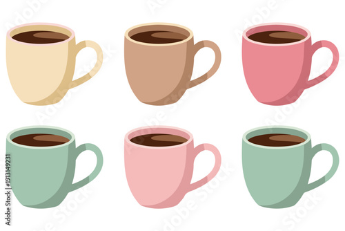 Coffee mug icon set flat color cup collection illustration
