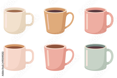 Coffee mug icon set flat color cup collection illustration
