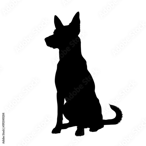 Silhouette of a German Shepherd Dog Sitting.