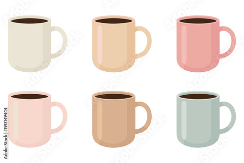 Coffee mug icon set flat color cup collection illustration
