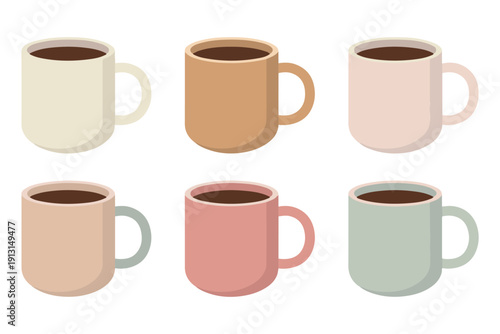 Coffee mug icon set flat color cup collection illustration
