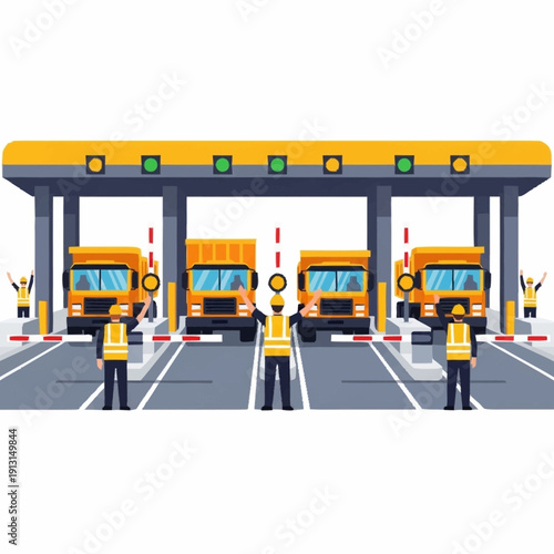 Toll Booth Operators Controlling Traffic Flow.