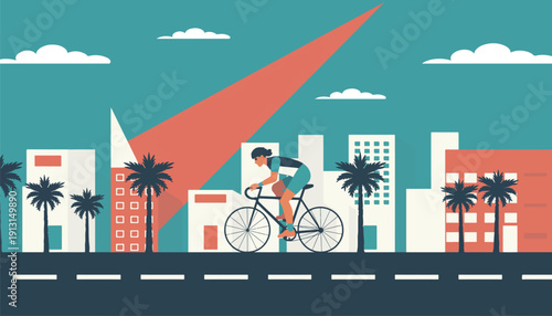 Urban Biking in City Healthy Lifestyle Active Commute - Flat Vector Illustration