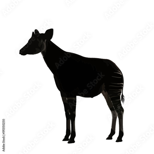 Silhouette of an Okapi with Zebra Stripes on Legs.