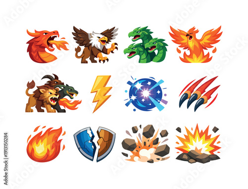 Mythical Creature Clash. Emotional Intelligence Quote. Set lettering. harmonious lettering variations of the same emblematic concept, each with different