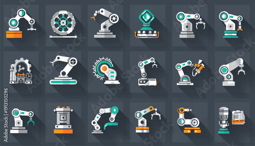 Industrial Robot Arms Automation and Robotics Icons - Modern Style
