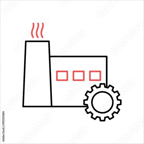 icon a manufacturer factory building with mechanical gear, isolated against a clean background.