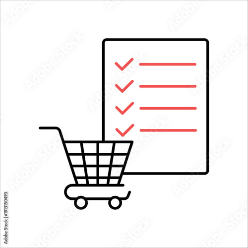 icon a purchase order with shopping cart and checklist document, isolated against a clean background.