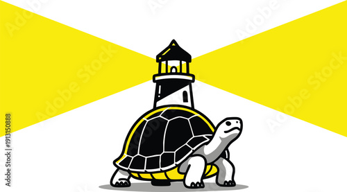 Turtle with Lighthouse Carapace in Bright Yellow Spotlight